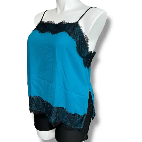 Mossimo Womens Camisole Tank Top Spaghetti Strap Lace Accent Teal Green Black XL