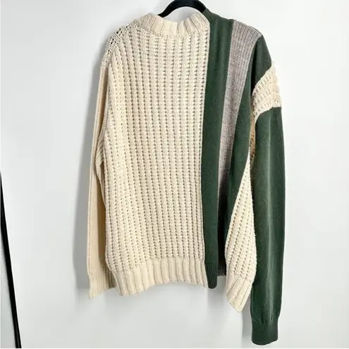 Sacai 100% Wool Stripe Cableknit Zipper Sweater Cream Green Gray NEW XXL