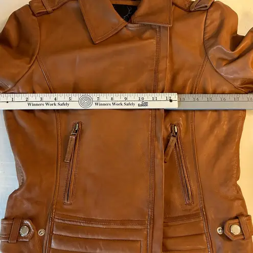 Bod & Christensen Blake Cognac cropped Leather biker jacket size Med NWT Brown