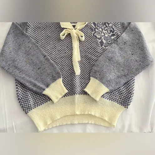 Vintage Halston III Wool Jumper Sweater Purple Wool Blend Front Tie L Italy Blue Size L