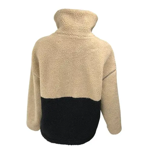Something Navy Beige Black Teddy Sherpa Fleece 1/2 Zip Pullover Sweater Top XS