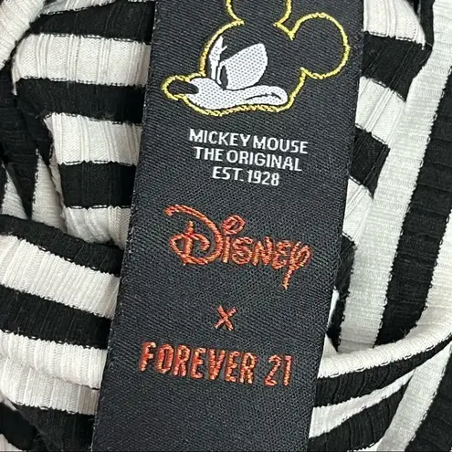 Forever 21 x Disney Mickey Striped Long Sleeve Crop Top S Black