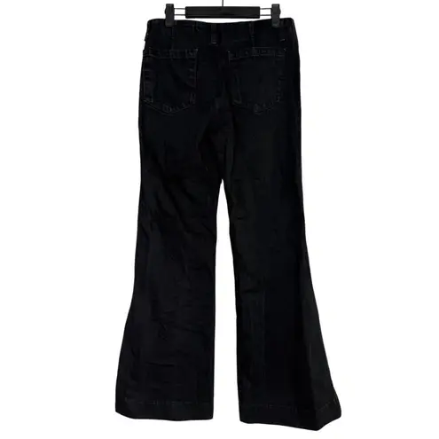 ZARA  Mid Rise Wide Flare Leg Full Length Boot Cut Jean 100% Cotton 4 Black #4117