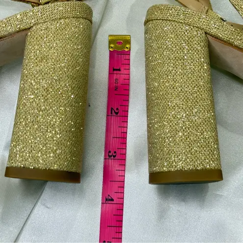 Badgley Mischka Tess Tulle Bow Sandals Heels 6.5 Gold Glitter Party Coquette New