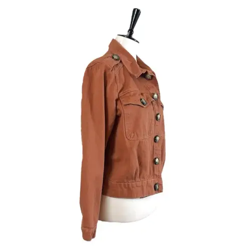 Free People  Denim Jean Jacket Button Front Terracotta Orange Women’s Size Medium