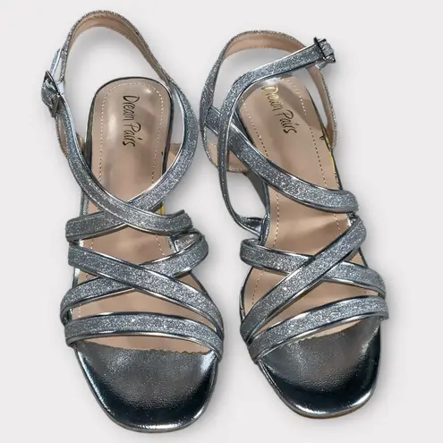 Dream Paris New In Box Silver Glitter Wedge Strappy Sandals Size 8