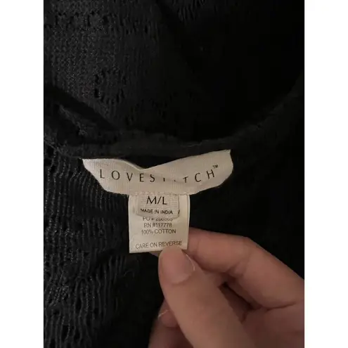 Love Stitch Crochet Fringes Kaftan Maxi Dress Beach Wear Black M/L