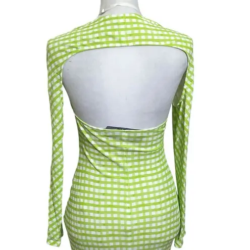 Jacquemus Nodi Gingham Cutout Midi Dress Size 2 Light Green Stretch