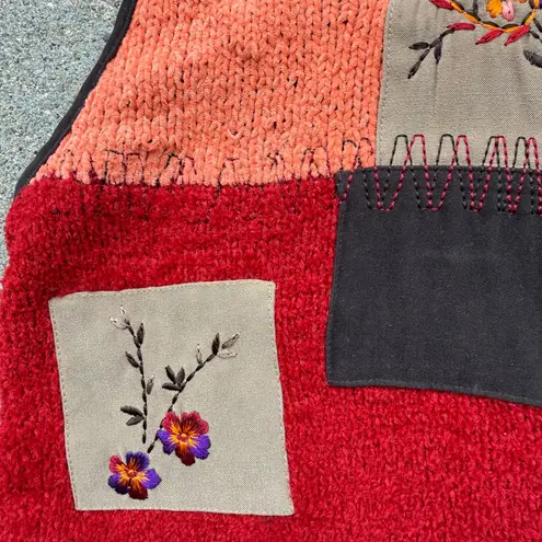 90s Y2K chenille yarn knit patchwork sampler boho warm tone color sweater vest Red Size undefined