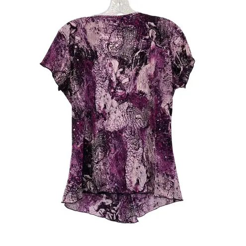 Christopher & Banks Vintage Y2K Purple Whimsigoth Dark Romantic Sequin Babydoll Top with Broach Sz S