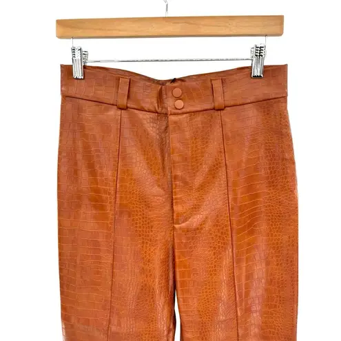 Bardot  Croc Vegan Leather Pants M/6 High Rise Ankle Embossed Boot‎ Cut Tan