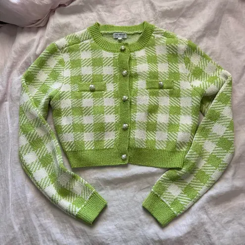 São Paulo Green/White Checkered Cropped Cardigan Green Size M