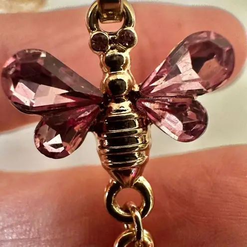 R.J. Graziano pink rhinestone bee and hive pendant necklace Gold