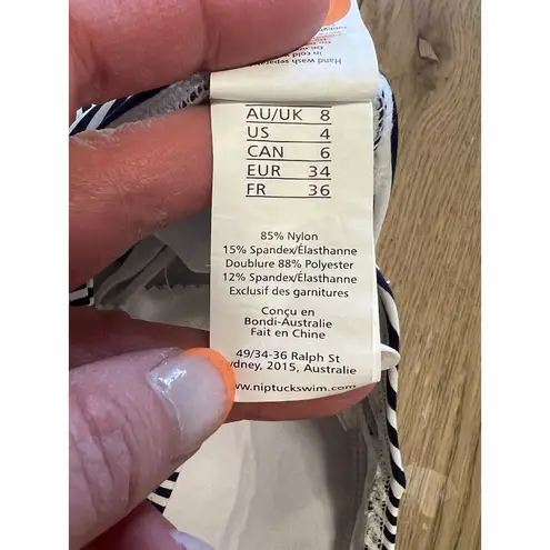 Nip Tuck Swim Navy & White One Piece Multi Fit Cup Bathing Suit USA Size 4