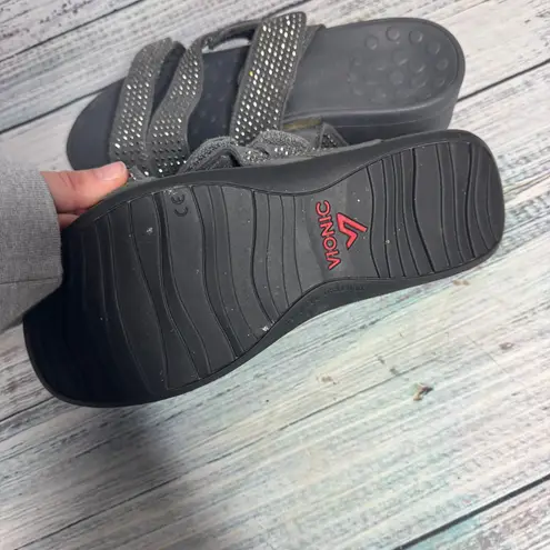 Vionic Alexis Rhinestone Embellished Strappy Platform Sandals Gray 7