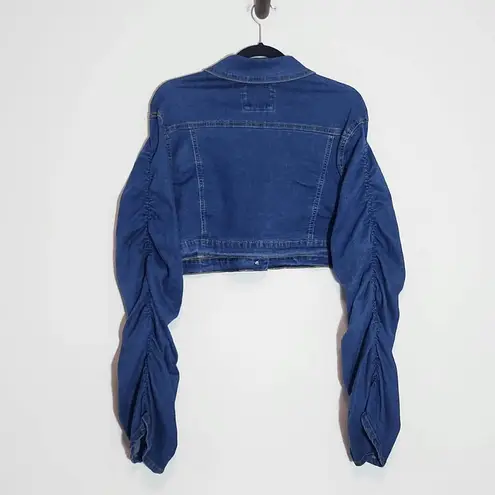 American Bazi Cropped Denim Jacket Size 1X NWT Scrunched Sleeve Jean Jacket