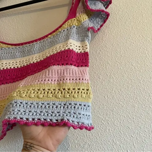 Sincerely Jules Boho Rainbow Stripe Crochet Flutter Sleeve Crop Top Size Small
