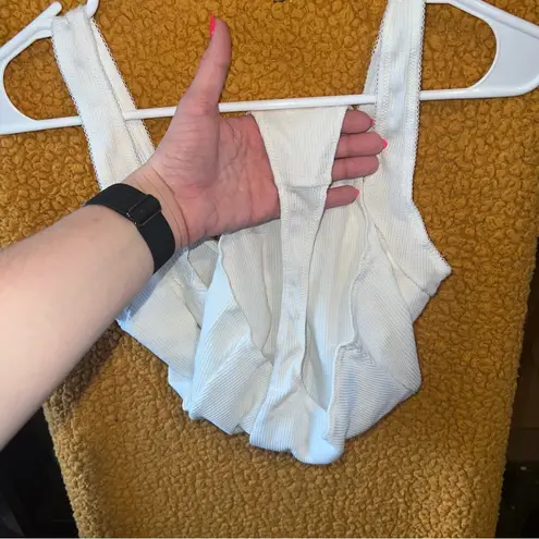 Colsie White Bodysuit with Ruffled V