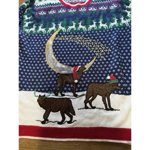Holiday Time Ugly Christmas Sweater Wolf Knit Holiday Party Office Fantasy 2x