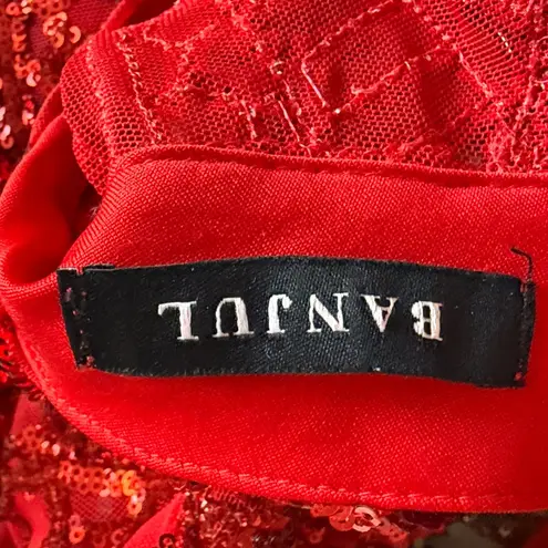 BANJUL  Red Sequined Mesh Dress with Matching Bottoms Size Large