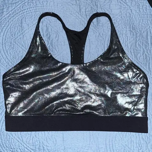 Zyia  Gunmetal Disco Ball Oil Slick‎ Luxe Sports Bra Metallic Silver
