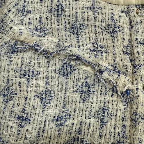 IRO Handi Diamond Knit Snap Up Jacket Boucle Tweed Blue White Old Money Preppy