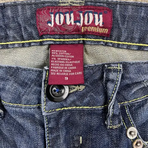 JOU JOU Vintage Y2K 2000’s Embellished Faded Mid Rise Flare Wide Leg Jeans Blue Size 28