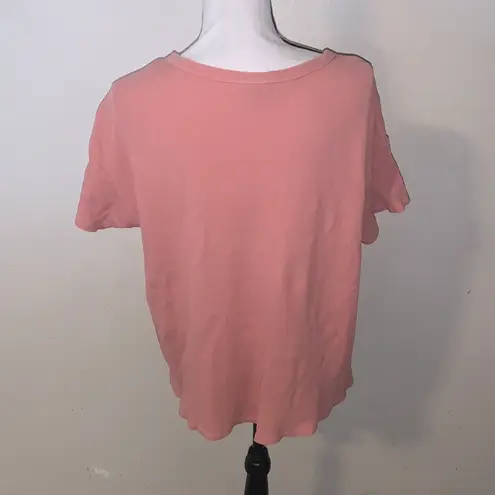 Downeast Women's M Peach Pink V-Neck Waffle Knit Shirt Short Sleeve