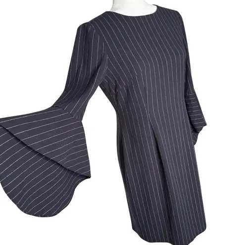 Tahari Navy Pinstripe Dress 6 Bell Sleeve Pencil Sheath Knee Length Lined Career