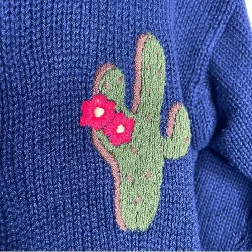 Vintage The Eagles Eye Southwestern Sweater Womens Medium Cardigan Cactus Navy Blue