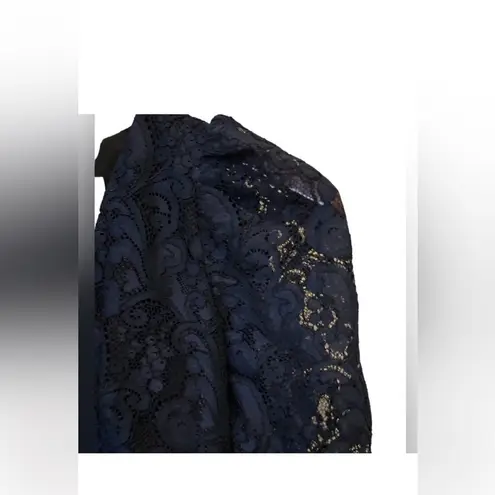 Shoshanna Miran Navy Blue Lace Dress 3/4 Sleeve Knee Length Formal Cocktail Sz 2