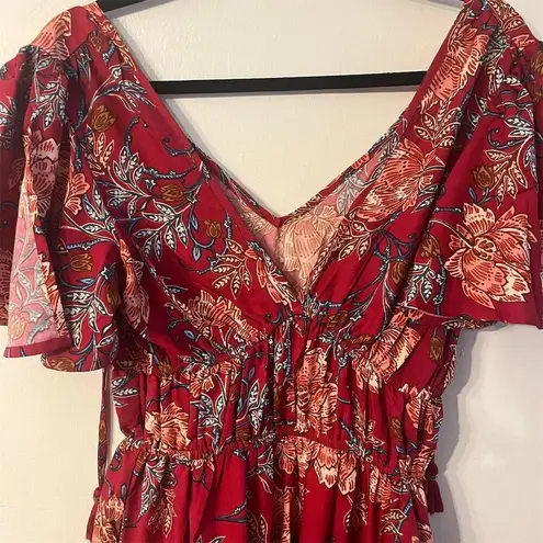 Band Of The Free Abilene V Neck Floral Maxi Dress BoHo Sz Small NWT Red