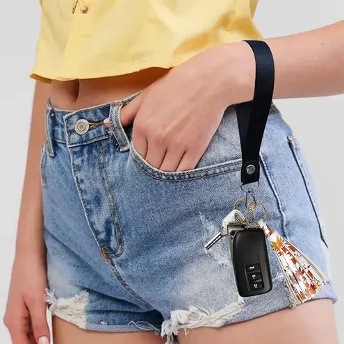 Keychain Necklace and Wristlet Black Badge Lanyard for Keys 2 Pack Black Unisex