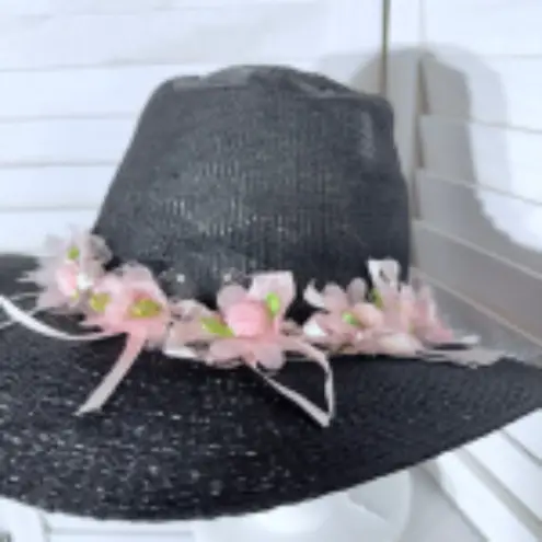 Handcrafted Cowboy Hat Floral Appliqué Ribbon Trim Western Festival Black OS