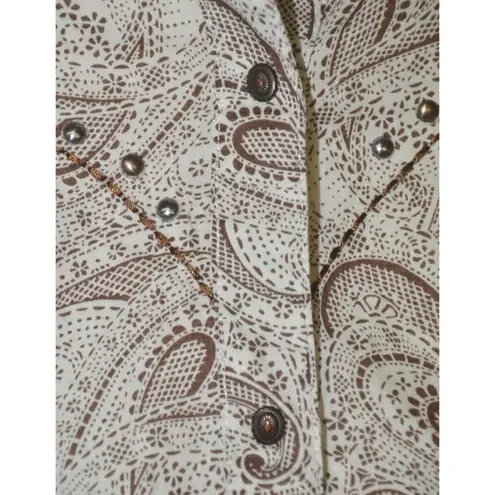 Wrangler Brown Paisley Print Concho Snap Front Embroidered Western Shirt Size XL