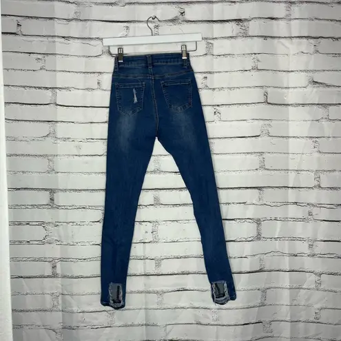 Bamboo  High Rise Distressed Skinny Jeans Women’s 0 Medium Wash Stretch Denim