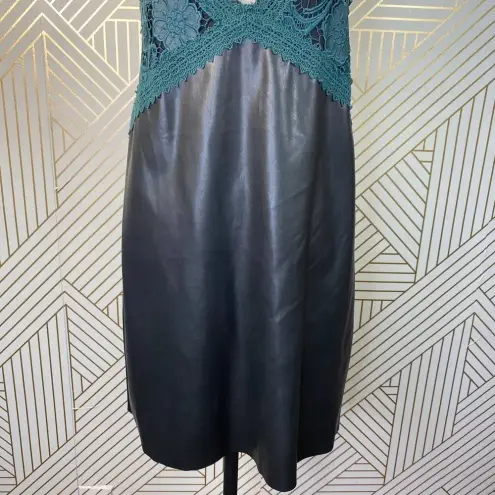 ZARA  Dress Faux Leather Crochet Embroidered Slip Mini Black Green Size‎ Small