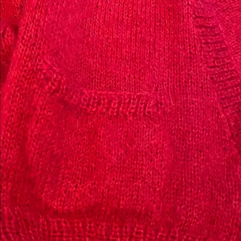 VTG Mohair Hand Knitted Postbox Red Cardigan w pockets Jennifer Reed Medium
