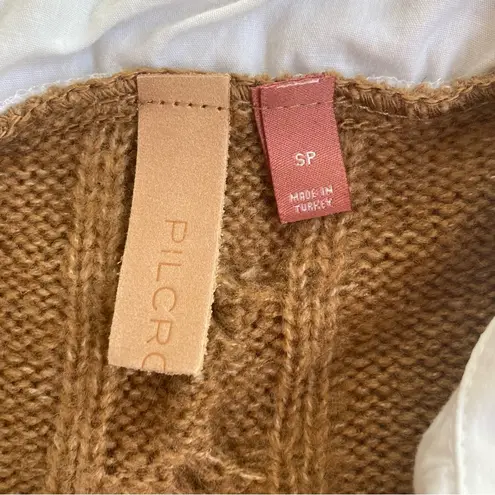Pilcro Anthropologie Tan Cropped Cable-Knit Twofer Long Sleeve V-Neck Sweater