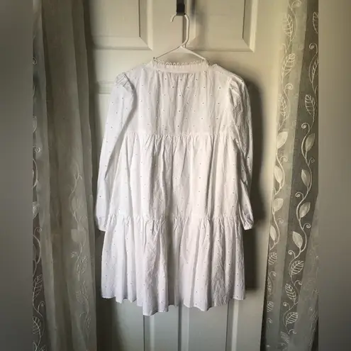 ZARA  Embroidered Eyelet Floral Cotton Mini button down Dress boho babydoll sz M