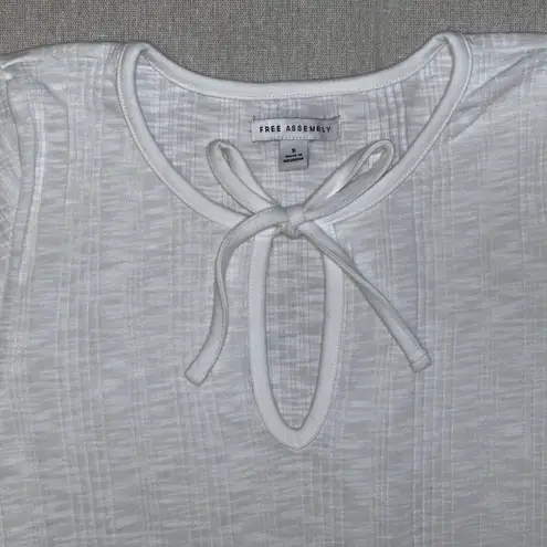 Free Assembly | White Tie Neck Top with Puff Sleeves | Small