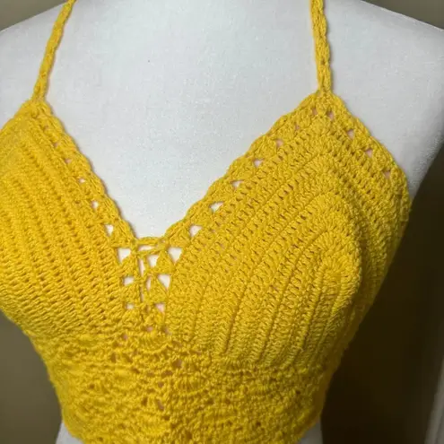 Handmade Yellow Crochet Halter Bralette Crop Top - one size