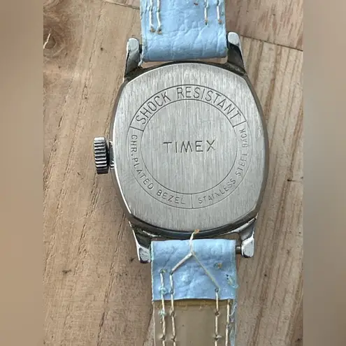 Timex Ladies Watch Vintage Mechanical Winding New Blue Strap White Round Dial