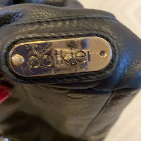 Botkier Black Leather Fringe Shoulder Handbag with Gold Hardware