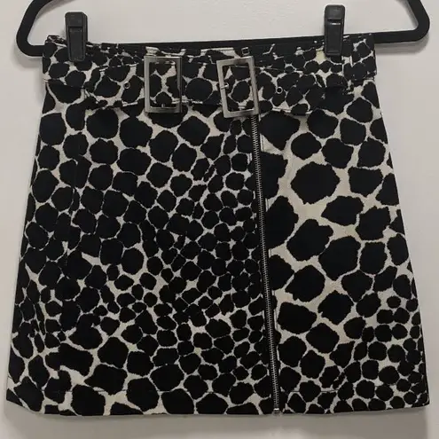 Topshop Belted Giraffe Print Denim Skirt