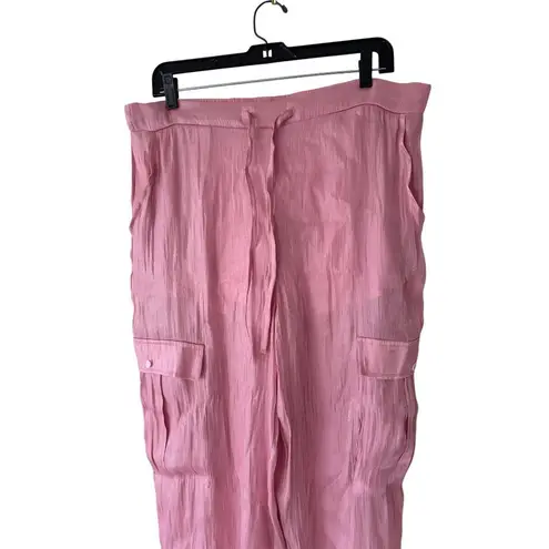 Halara Light Pink Metallic Semi Sheer Cargo Pants Drawstring Pockets XL NWT