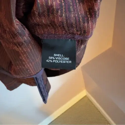 Hilton Hollis purple orange plaid 3/4 sleeve button down mandarin collar top M Size M