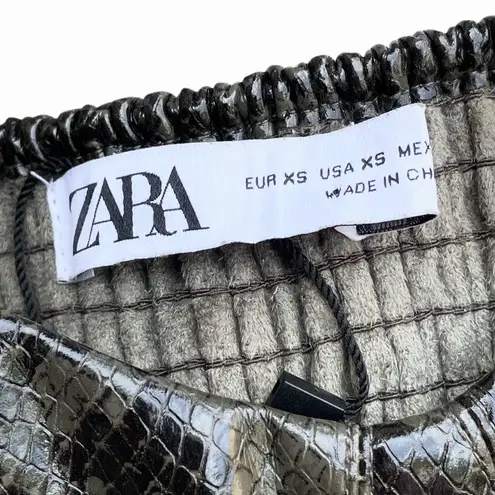 ZARA  Faux Leather Snake Print Pullover Bralette Crop Top Army Green Blk NWT - XS