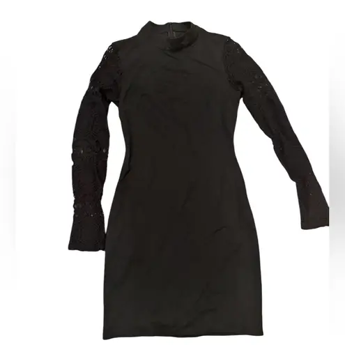 Lulus  Lace Up Your Sleeve Black Lace Long Sleeve Bodycon Mini Dress S