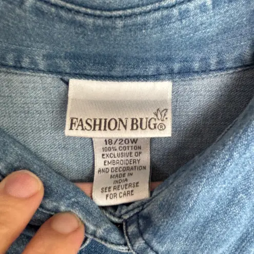 Fashion Bug Vintage Womens Denim Shirt 18/20W Snowman Embroidered Christmas Button Front Y2K